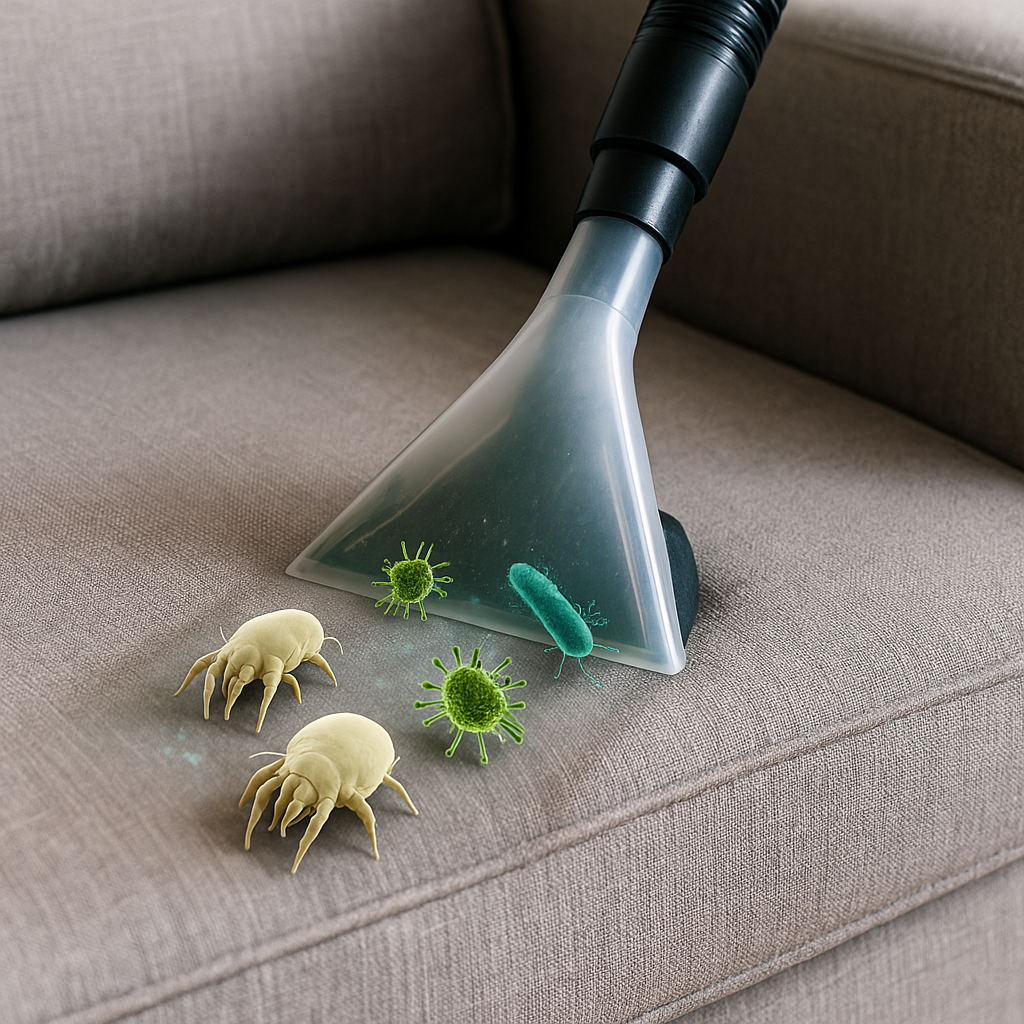 aspirador removendo ácaros e bactérias